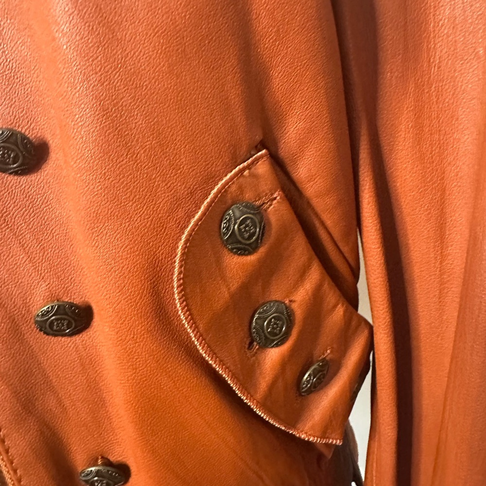 Vintage Cognac Leather Ruffle Peplum Jacket |Statement Jacket - Picture 5 of 15